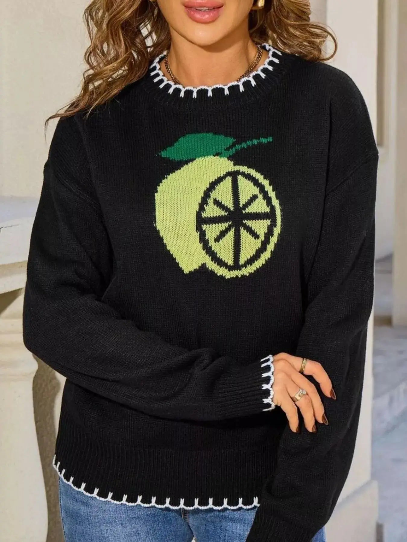 Lemon Round Neck Sweater Simply Love
