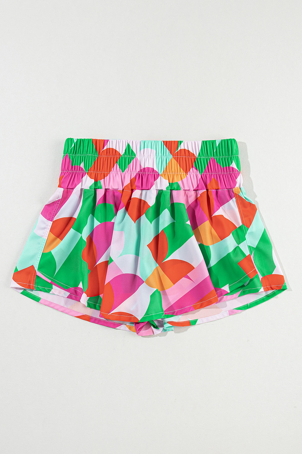 Chic green abstract smocked shorts