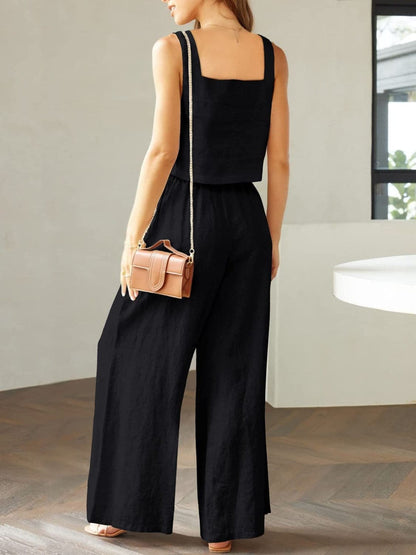 Square Neck Top and Wide Leg Pants Set.