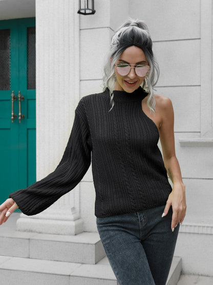 Cable-Knit Round Neck Asymmetrical Sweater.