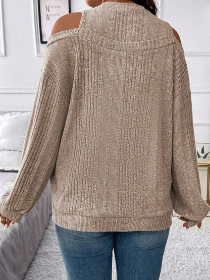 Round Neck Cold Shoulder Sweater.