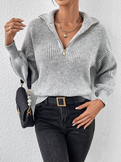 Cozy Honey Acrylic Half Zip Sweater with Dropped Shoulders