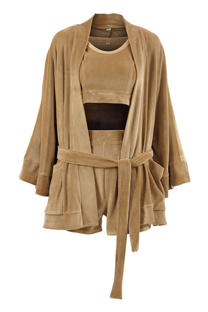 Cozy Chic Buttery-Soft Bra, Open Front Cardigan & Shorts Ensemble