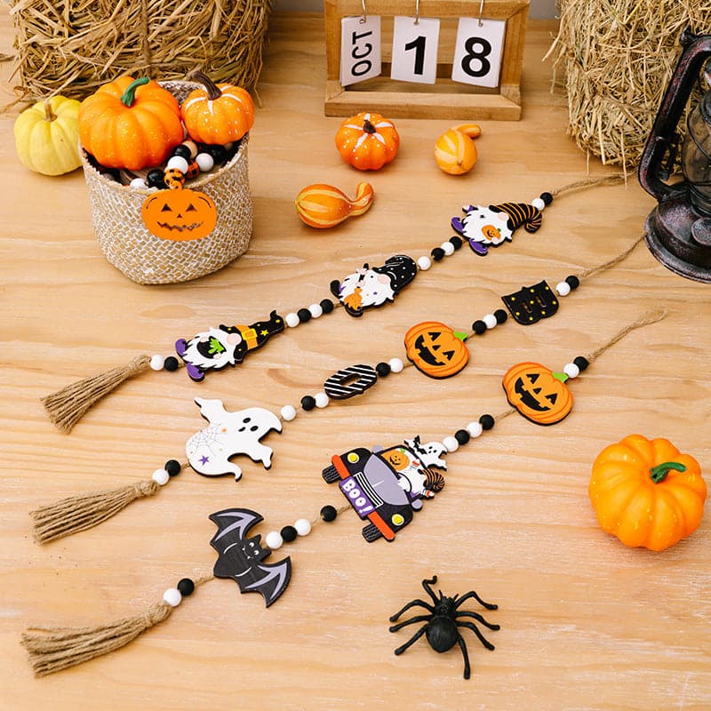 Charming wooden Halloween decorations - set of three hanging elements