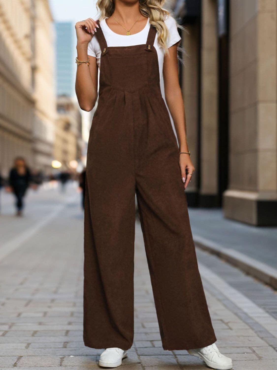 Square Neck Wide Strap Overalls.