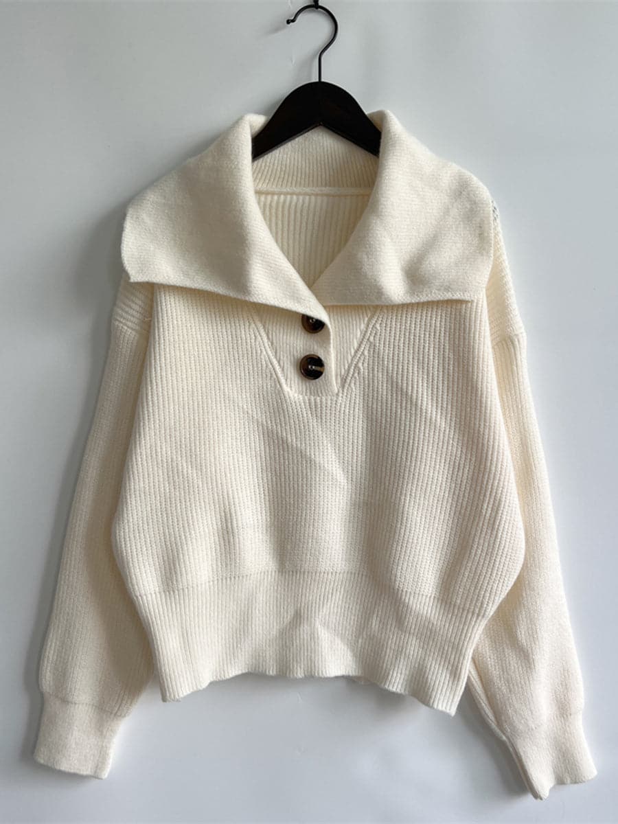 Statement Collar Half Button Sweater.