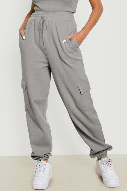 Gray waffle cargo joggers