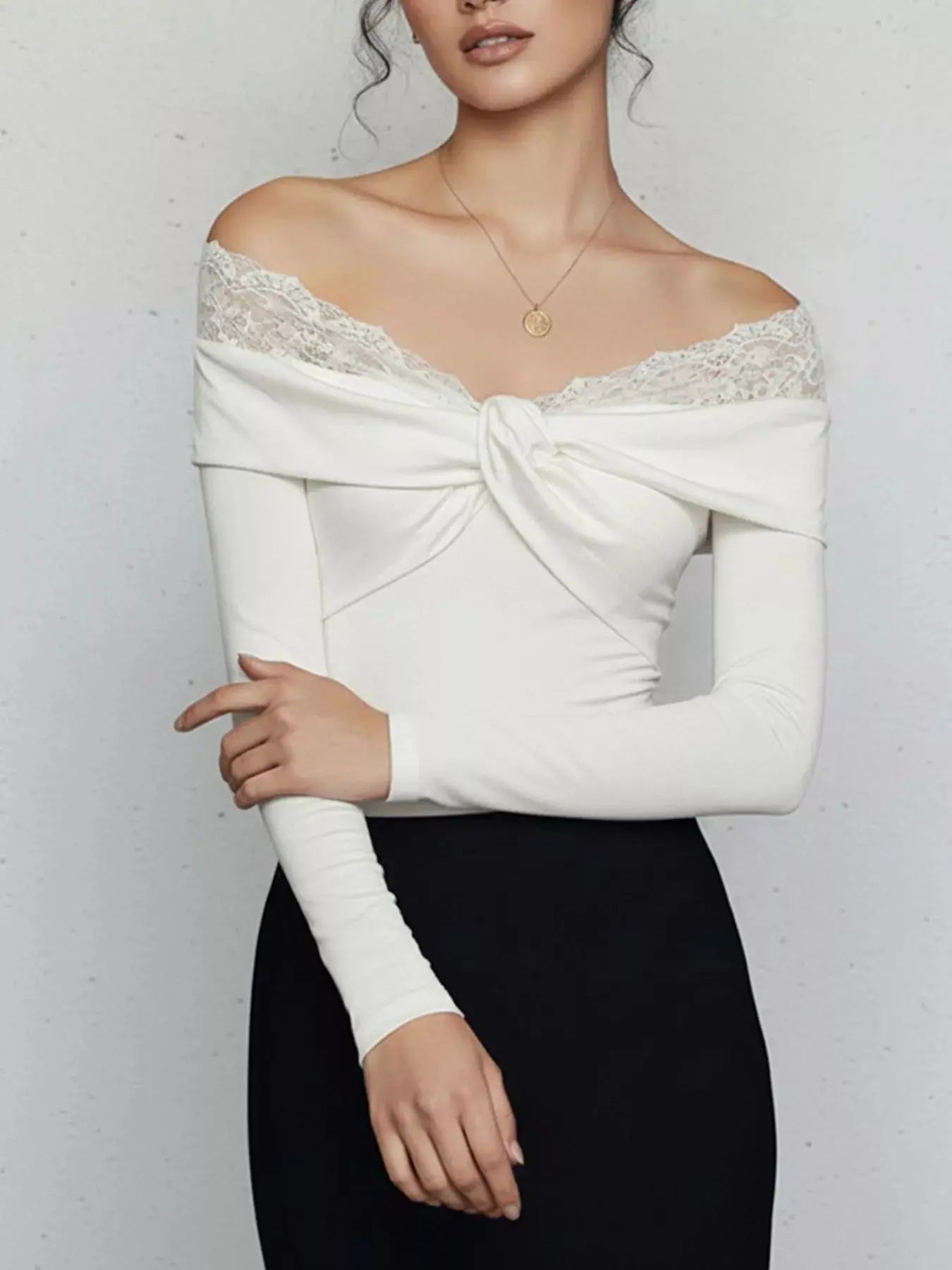 Lace Detail Off-Shoulder Long Sleeve Bodysuit Simply Love