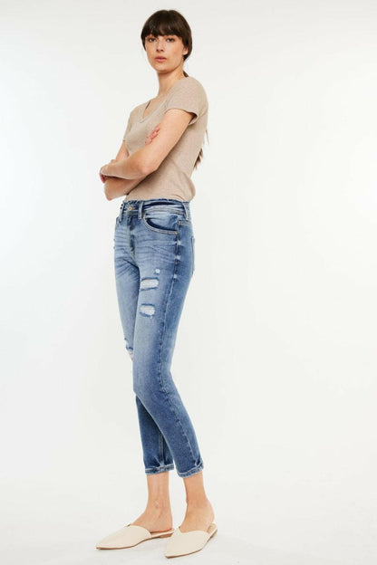 Kancan High Rise Distressed Mom Jeans.