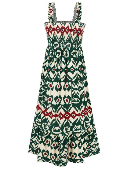 Smocked Printed Square Neck Sleeveless Dress.