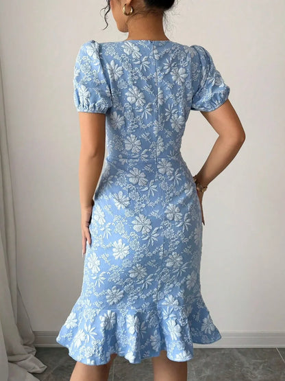 Floral Finesse Ruffle Hem Midi Dress