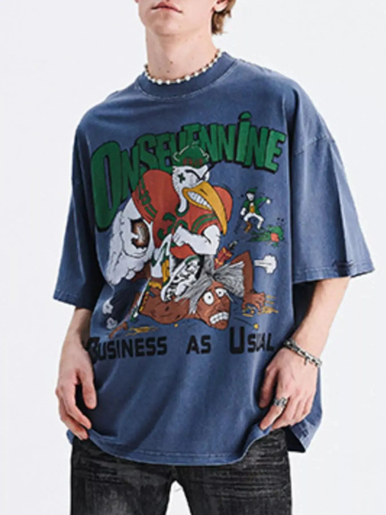 Men's Graphic Round Neck Oversized T-Shirt Simply Love