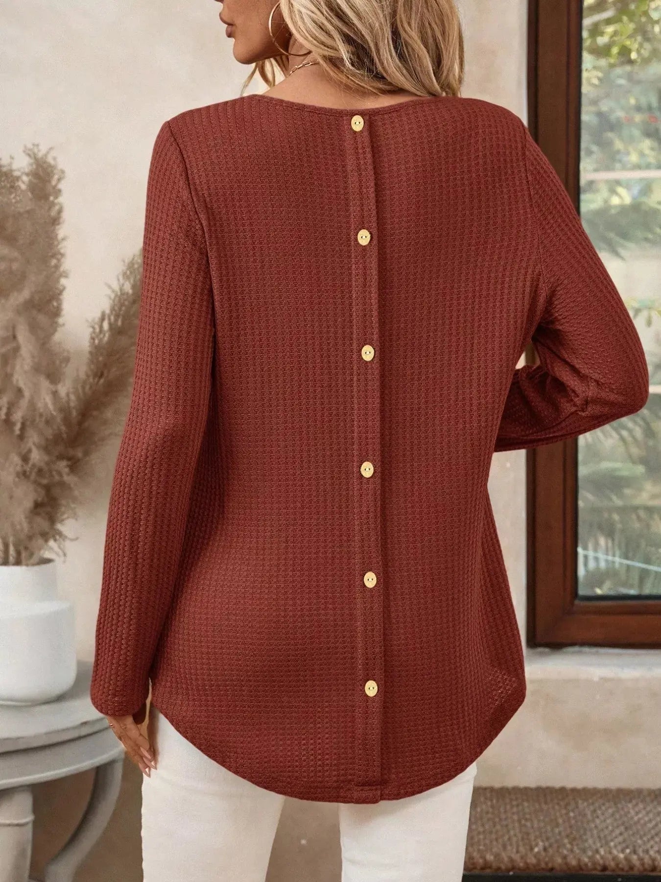 Plus Size Casual Waffle Knit Long Sleeve T-Shirt Simply Love