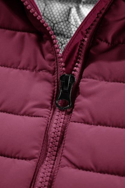 Burgundy Puffer Vest - Zipped & Stylish