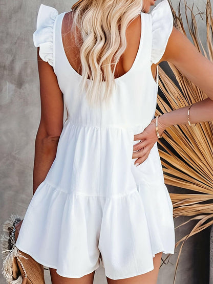 Full Size Ruffled Scoop Neck Sleeveless Romper.