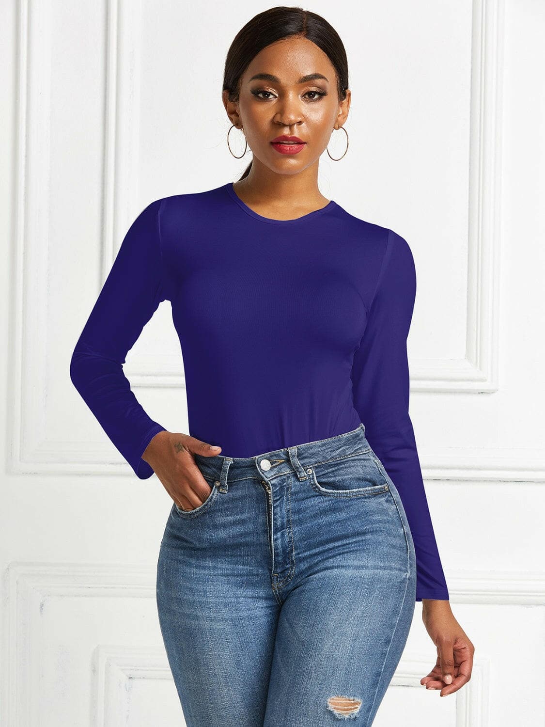 Round Neck Long Sleeve Bodysuit.