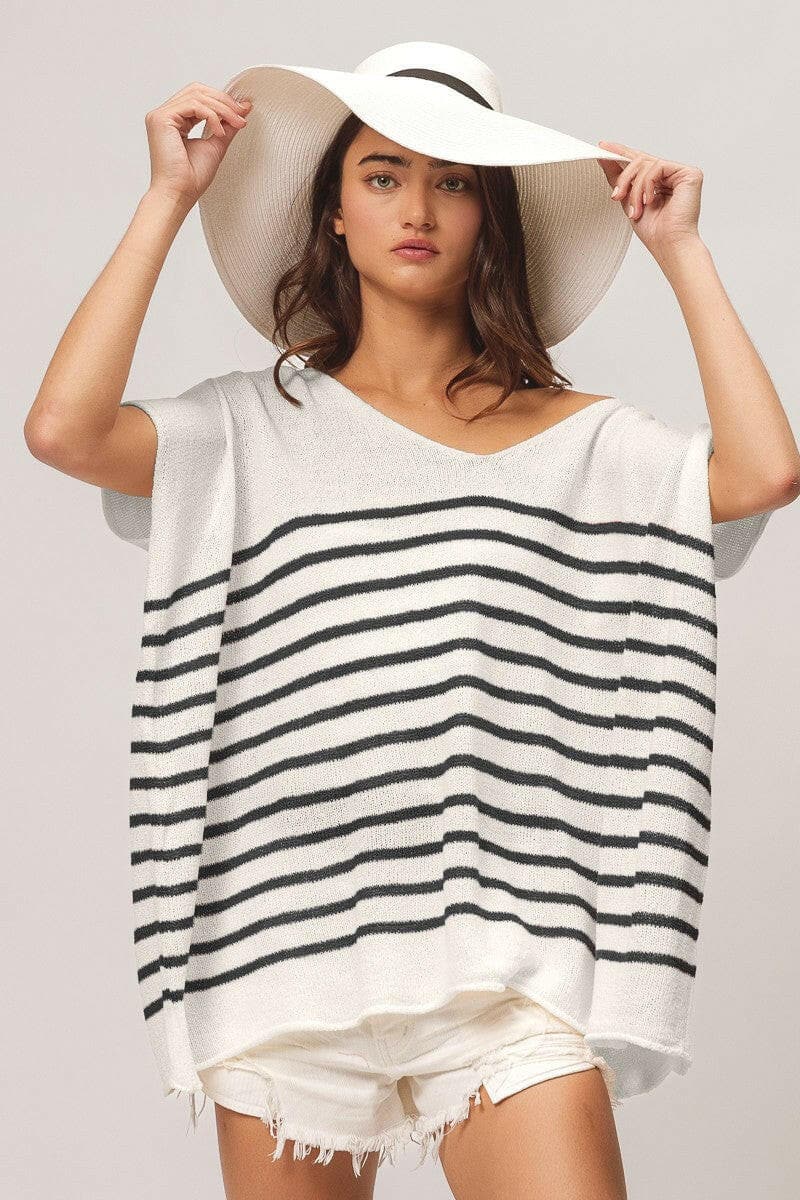 BiBi V Neck Striped Short Sleeve TopUpgrade Your Style with the BiBi V Neck Striped Short Sleeve Top
 Elevate your wardrobe with a piece that combines classic design with modern versatility. The BiBi VLove Salve Neck Striped Short Sleeve Topjust arrived