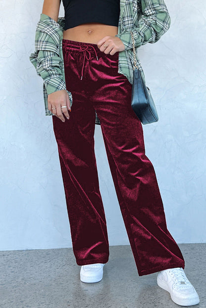 Burgundy wide leg pants with drawstring