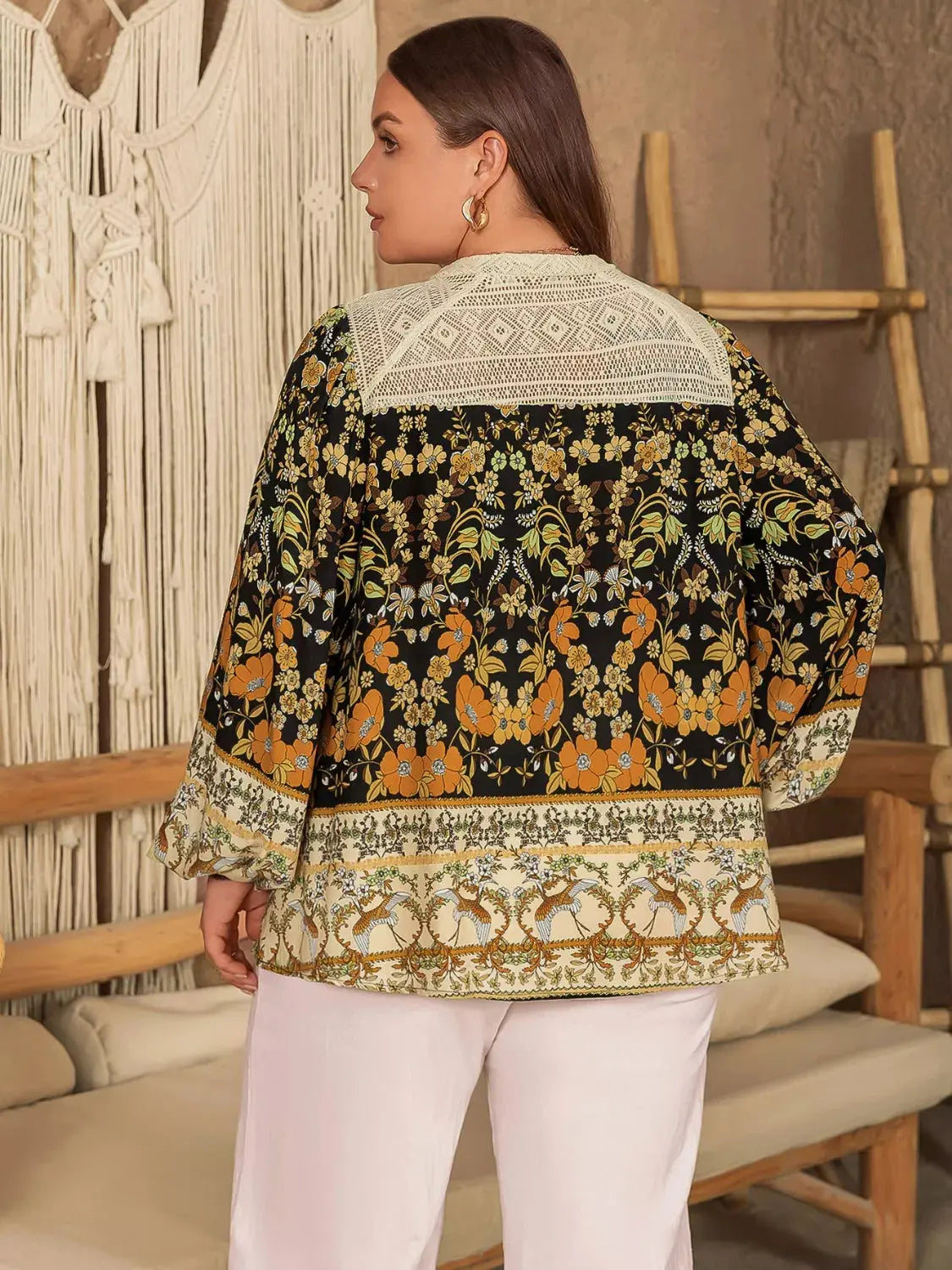 Plus Size Floral Print Notched Blouse Simply Love
