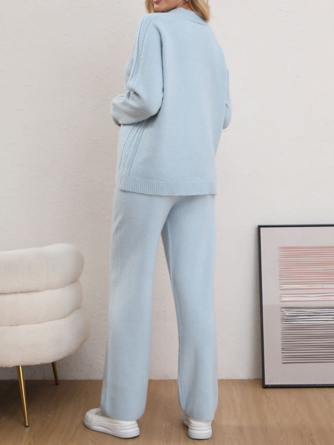 Cozy Mock Neck Sweater Set with Long Sleeves and Pants