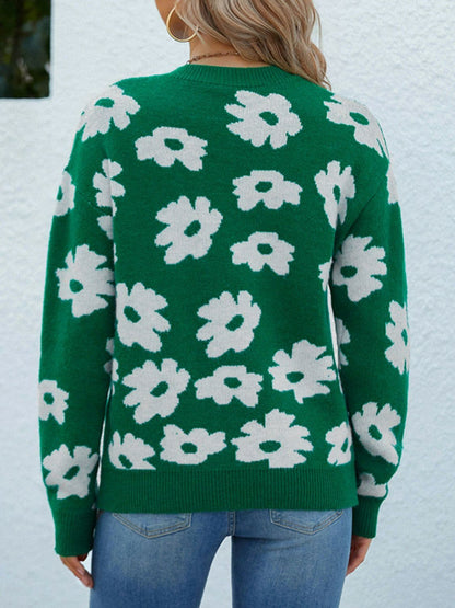 Floral Round Neck Sweater.