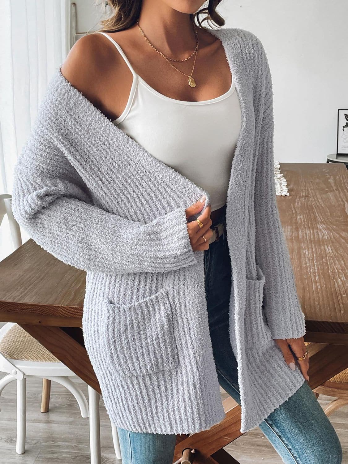 Cozy long sleeve cardigan with pockets