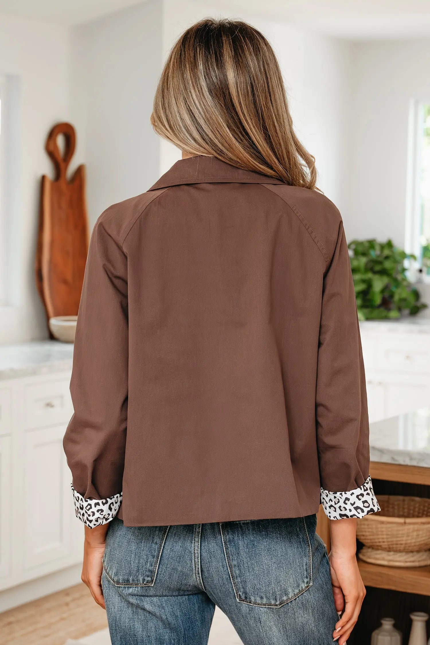 Dark Brown Collared Leopard Patchwork Liner Buttoned Jacket Chic Dear-Lover Dropshipping