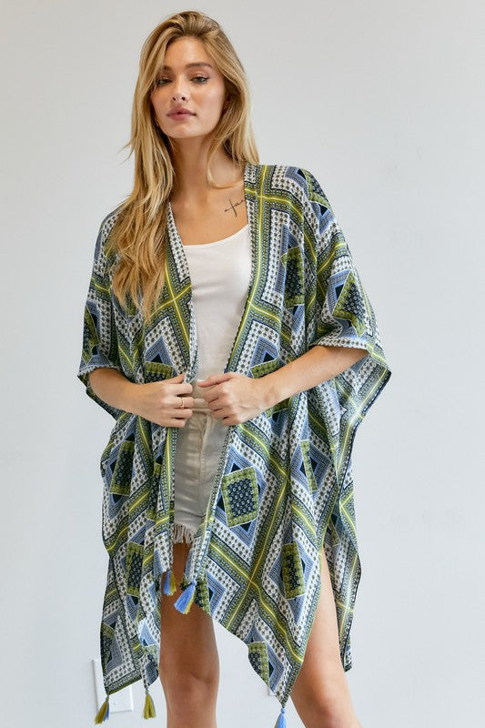 Loose printed kimono - short sleeve