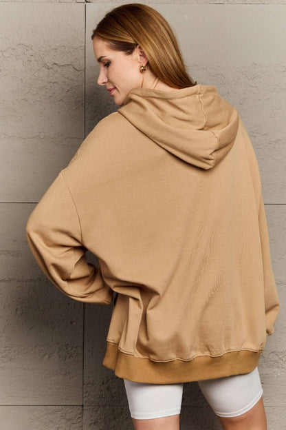 Chic long sleeve dropped shoulder hoodie with pockets