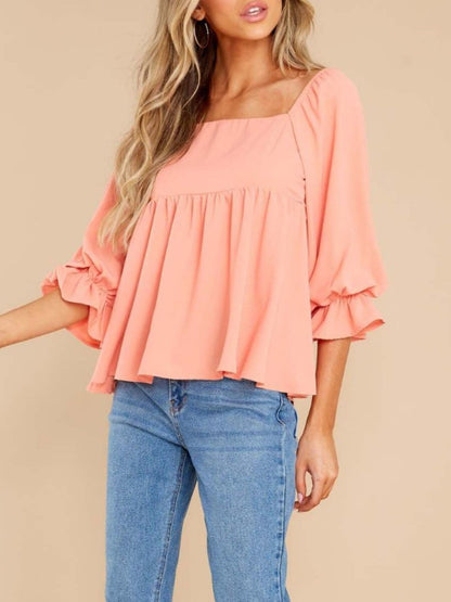 Sheer ruffled blouse with flounce sleeves