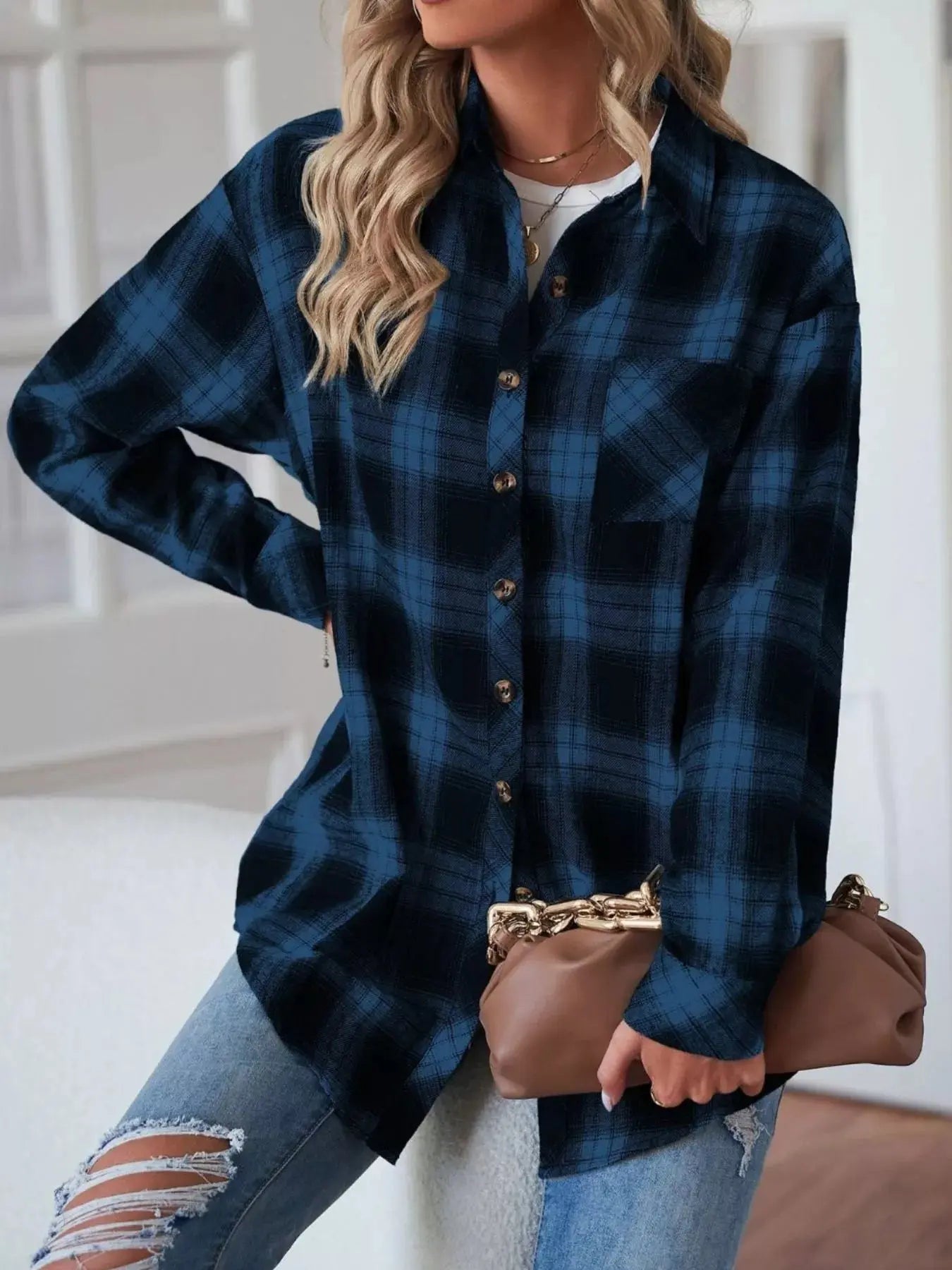 Casual Plaid Button Up Shirt Simply Love