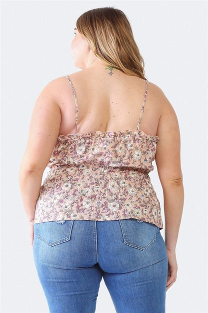 Zenobia Plus Size Frill Floral Square Neck Cami.