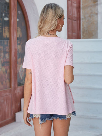 Eyelet Open Front Short Sleeve Cover Up.