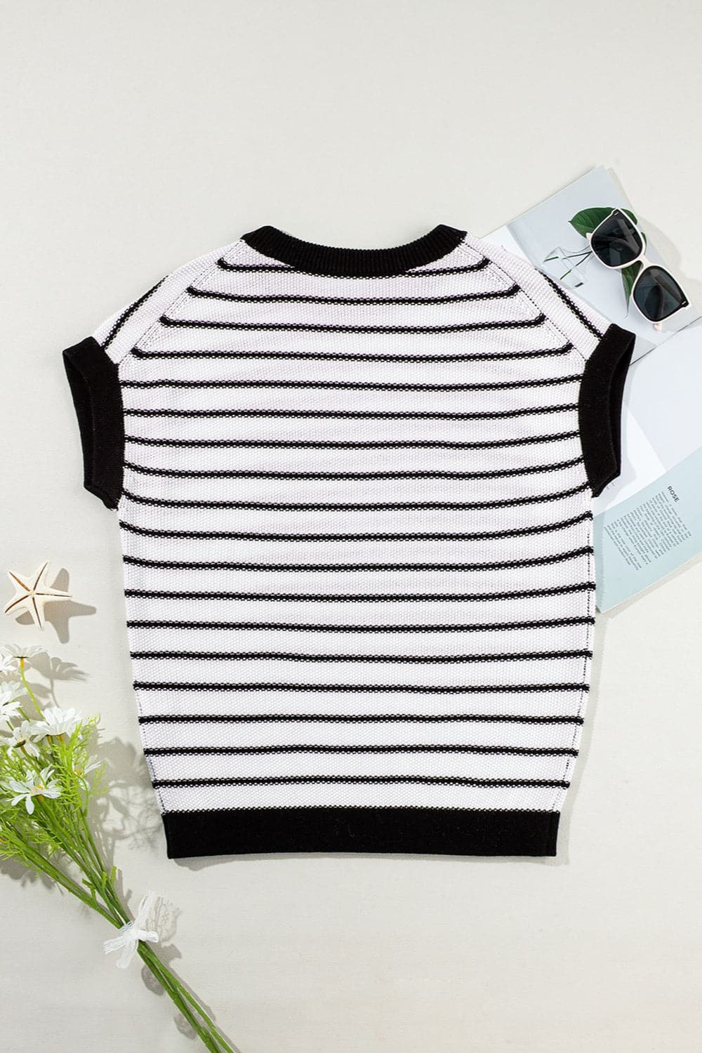 Striped Round Neck Knit Top.