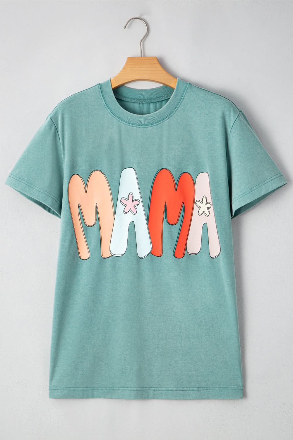 Sea Green Mineral Wash Crewneck T-Shirt with MAMA Graphic