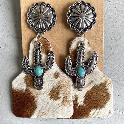 Turquoise-inspired alloy cactus earrings for a western flair