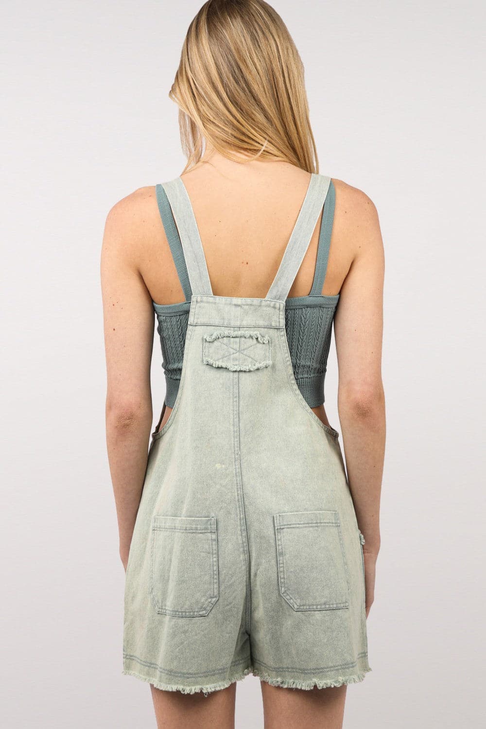 VERY J Washed Frayed Hem Denim Overall.