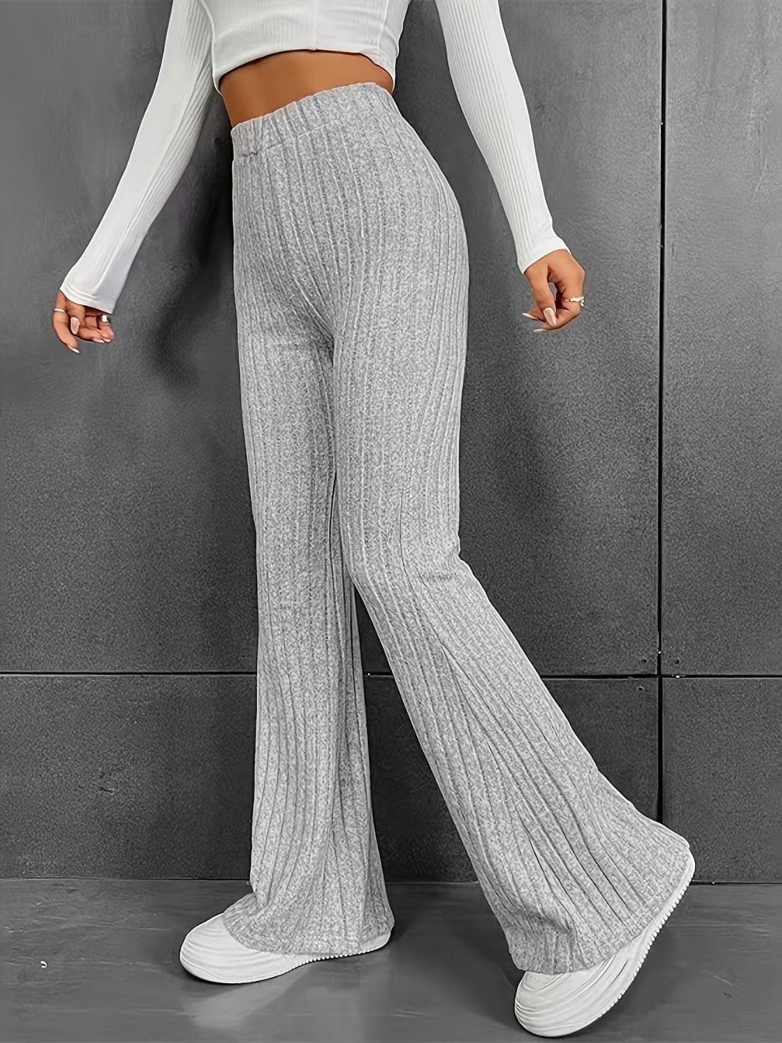 Ribbed High Waist Bootcut Pants.