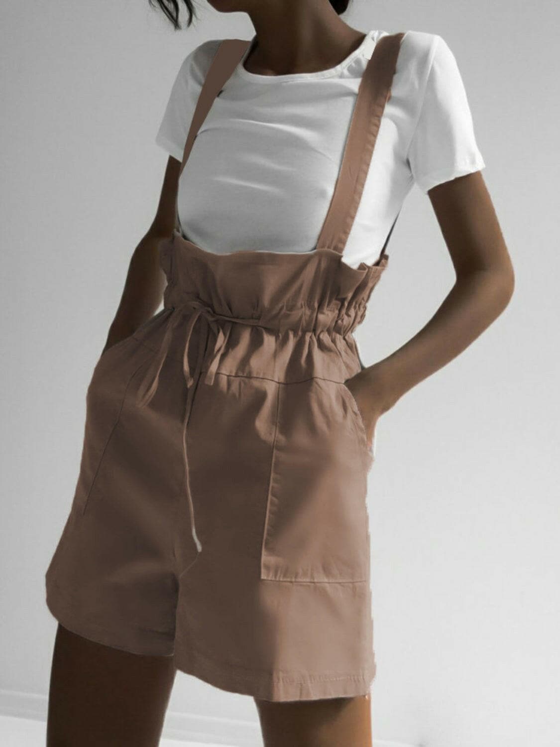 Drawstring Wide Strap Overalls with Pockets.