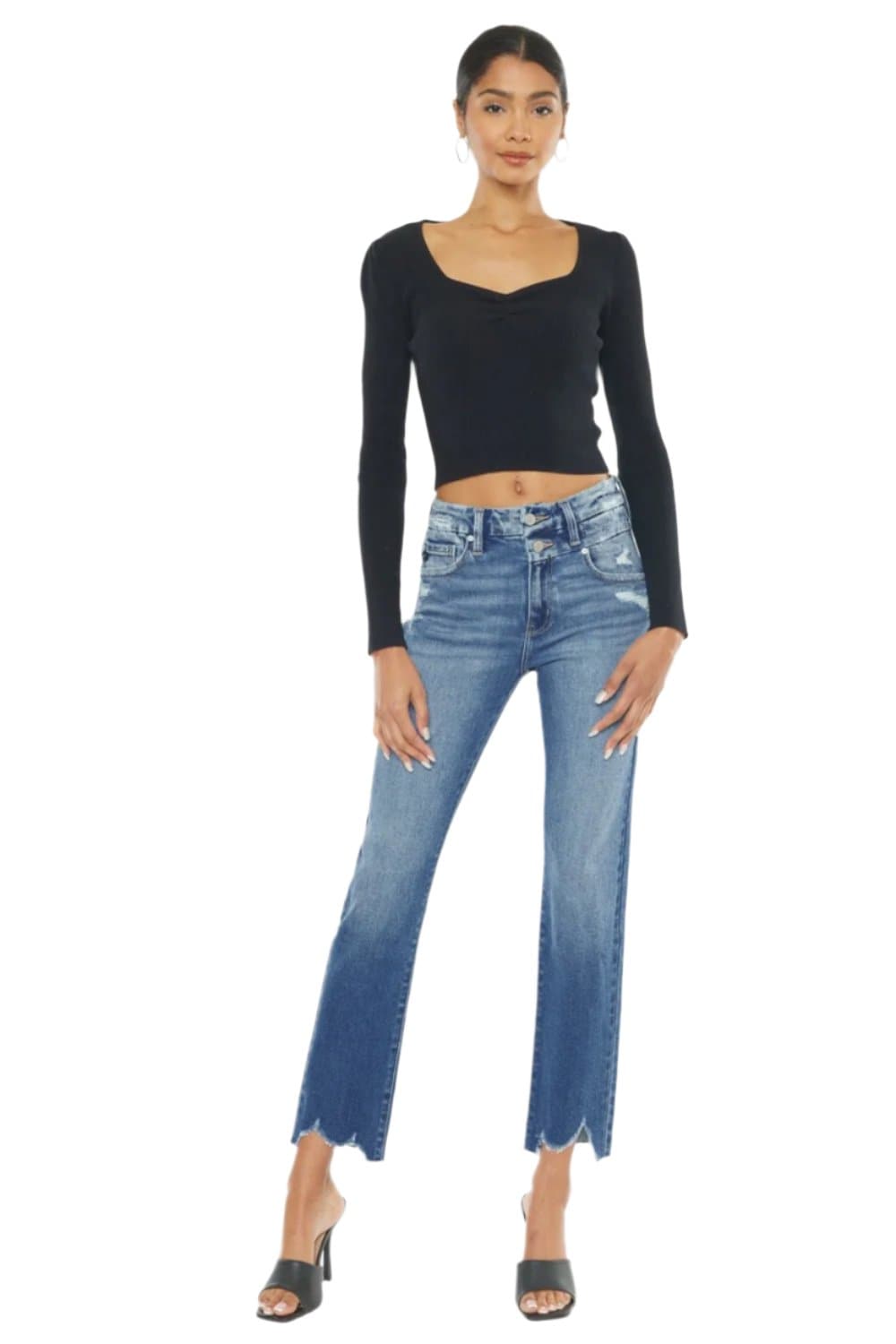 Kancan chic frayed hem slim straight jeans