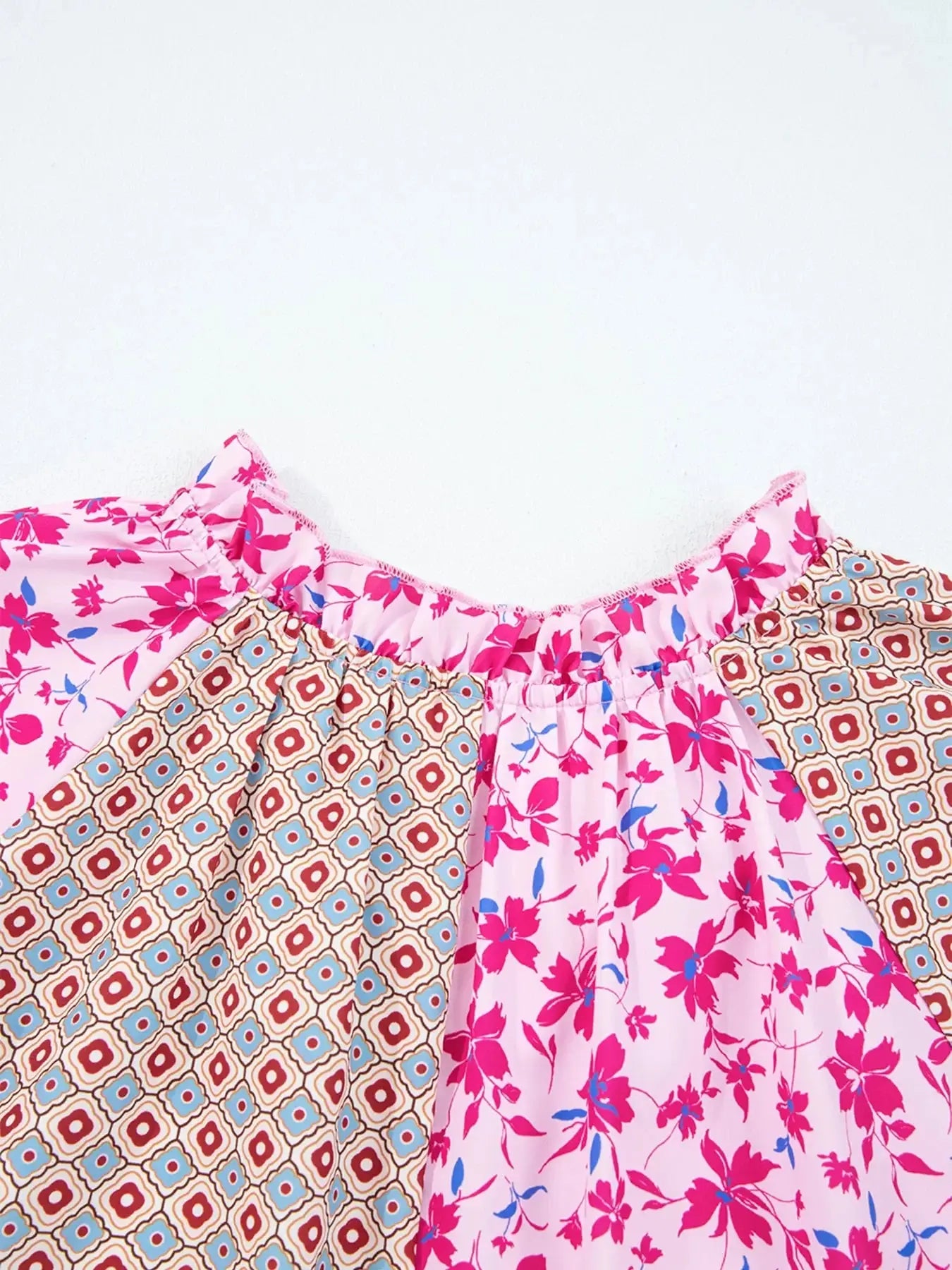Boho Mixed Floral Drop Shoulder Bubble Sleeve Blouse Simply Love