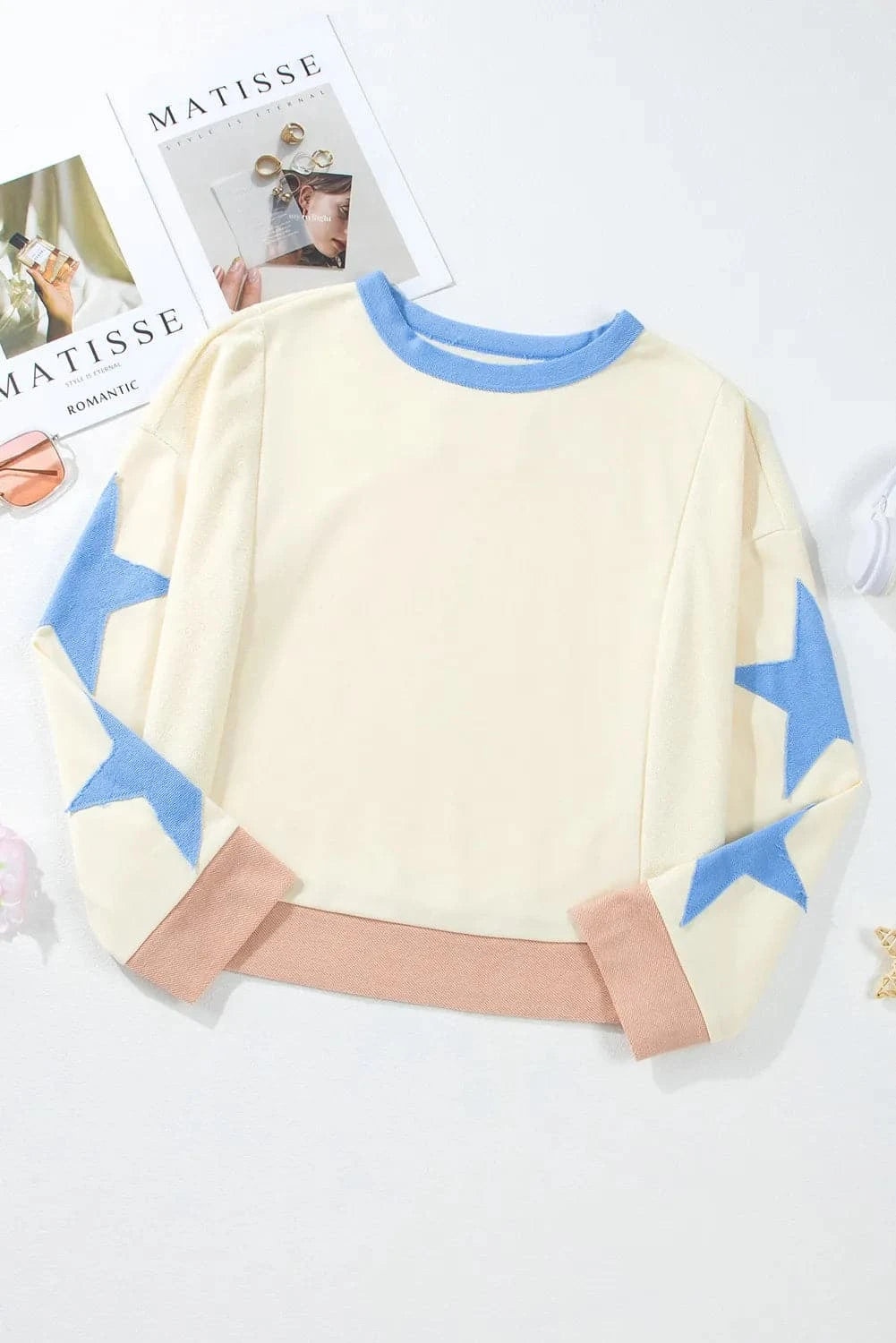 Starry night contrast round neck sweatshirt