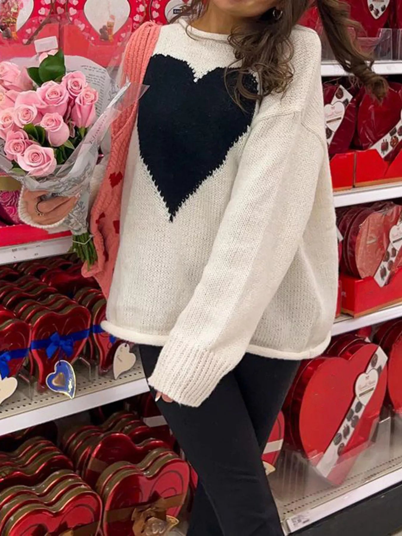 Heart Dropped Shoulder Sweater Simply Love