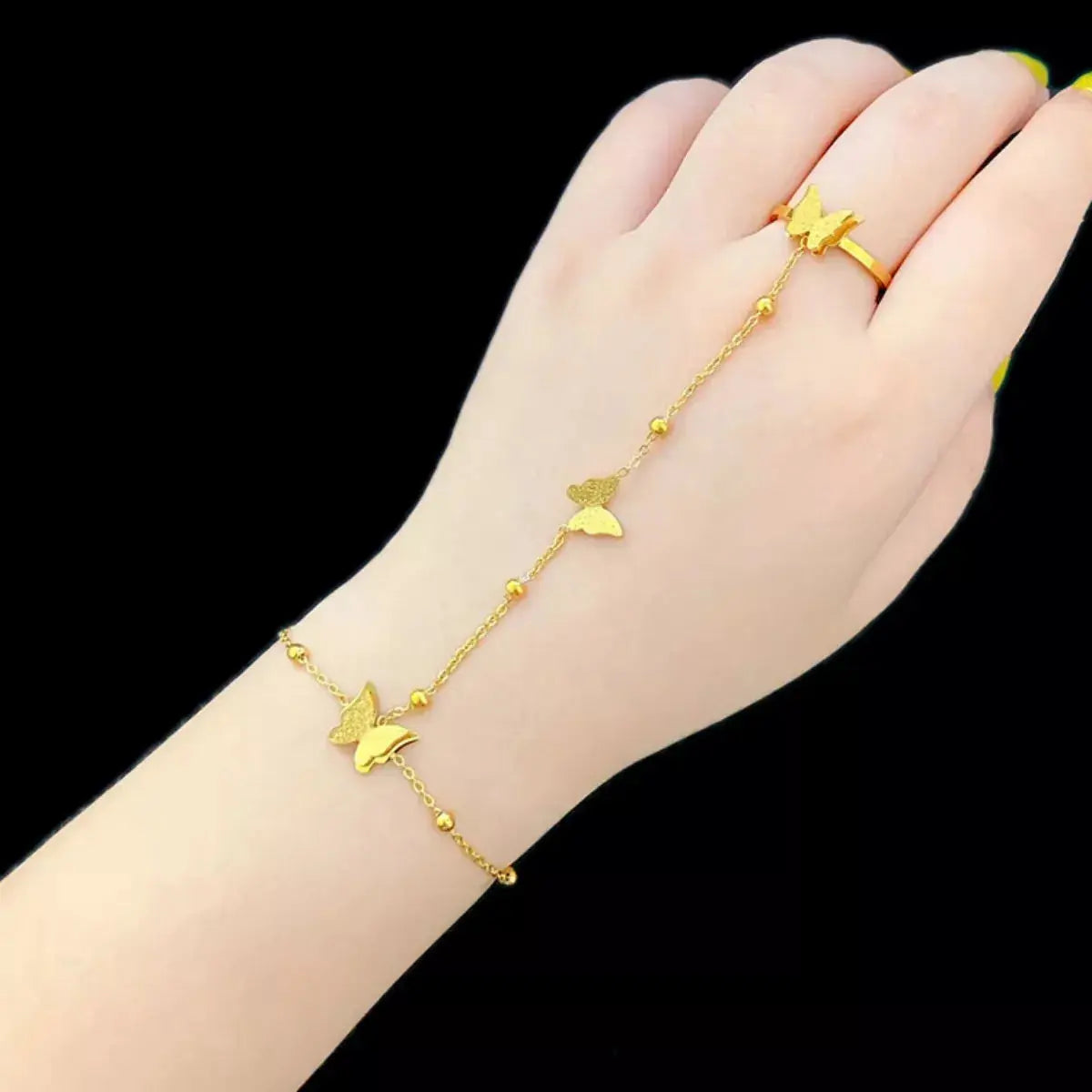 18K Gold Plated Butterfly Charm Finger Bracelet With Adjustable Chain Simply Love