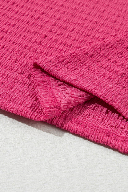 Chic bright pink rolled sleeve V neck tee for effortless style