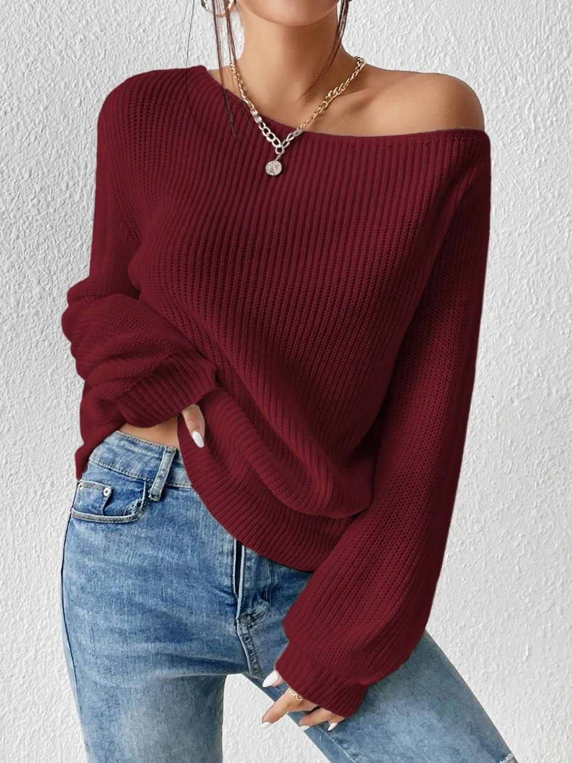 Cozy Honey One-Shoulder Long Sleeve Knit Sweater