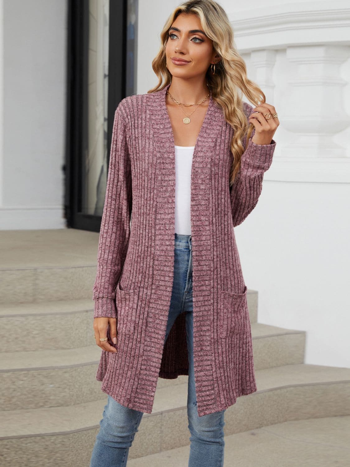 Open Front Long Sleeve Cardigan.