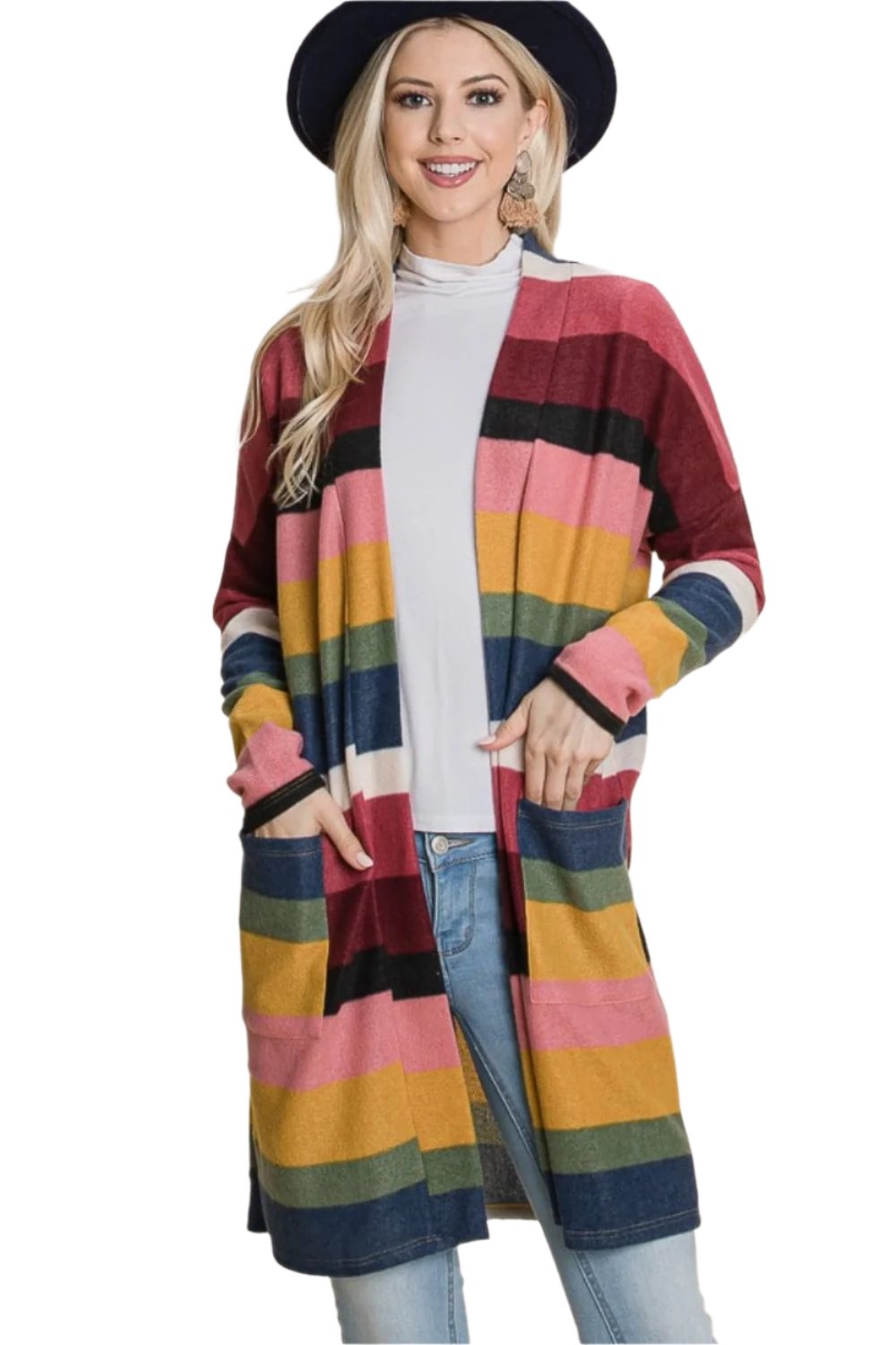 Chic Color Block Striped Open Front Cardigan