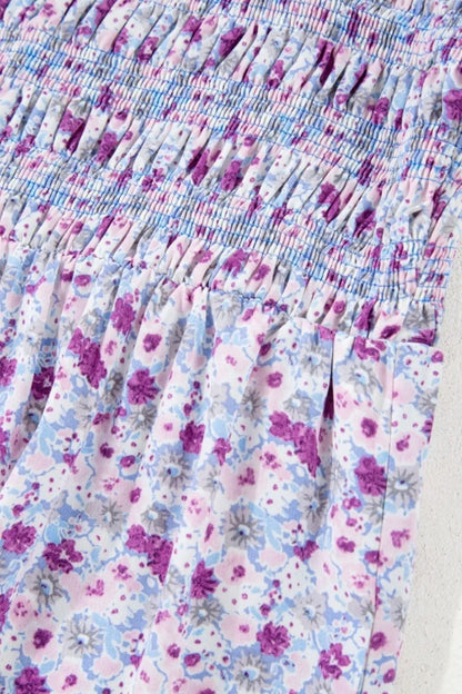 Tiered Floral Shirred High Waist Maxi Dress
