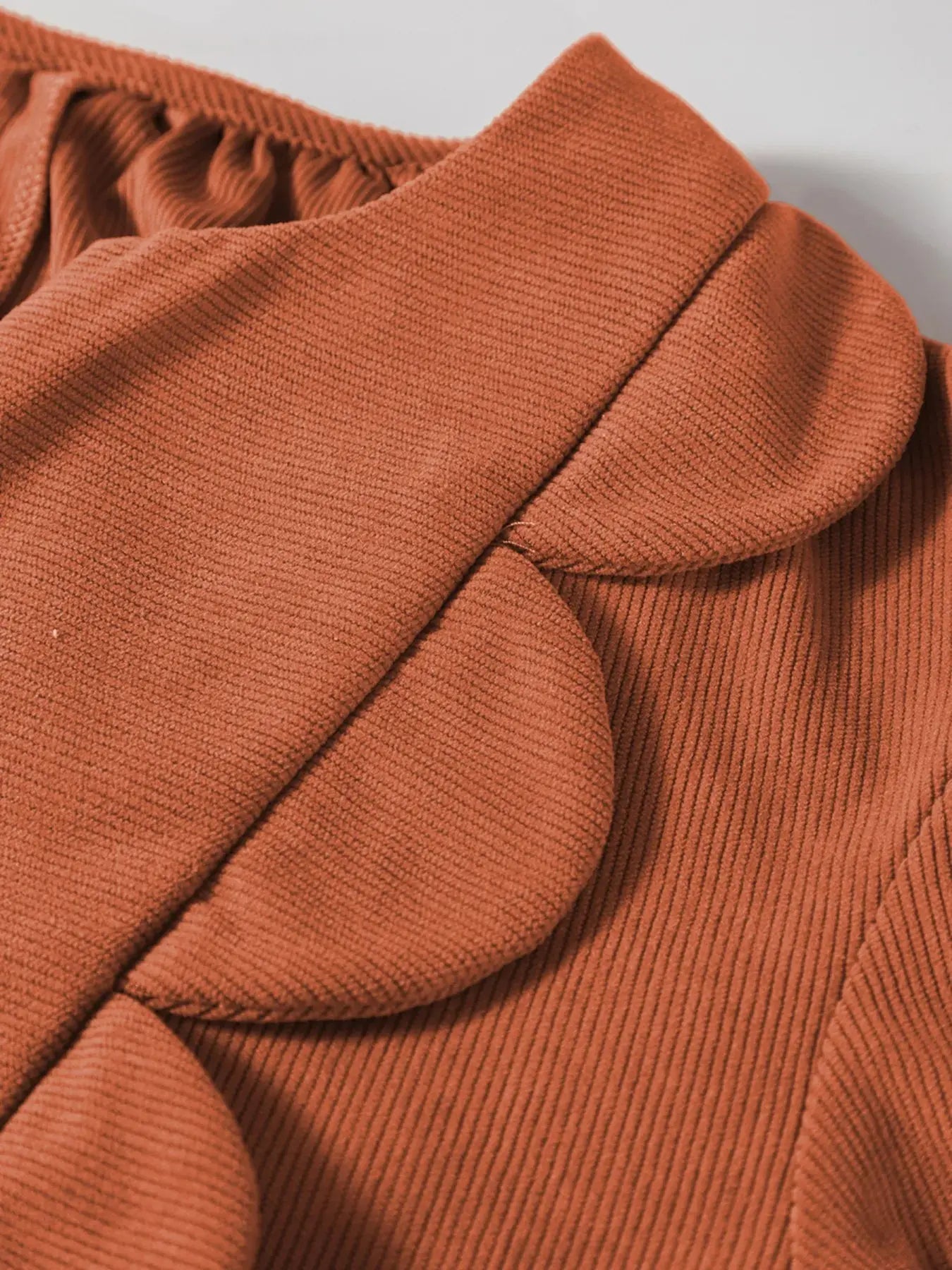 Split Neck Scallop Detail Corduroy Mini Dress Simply Love